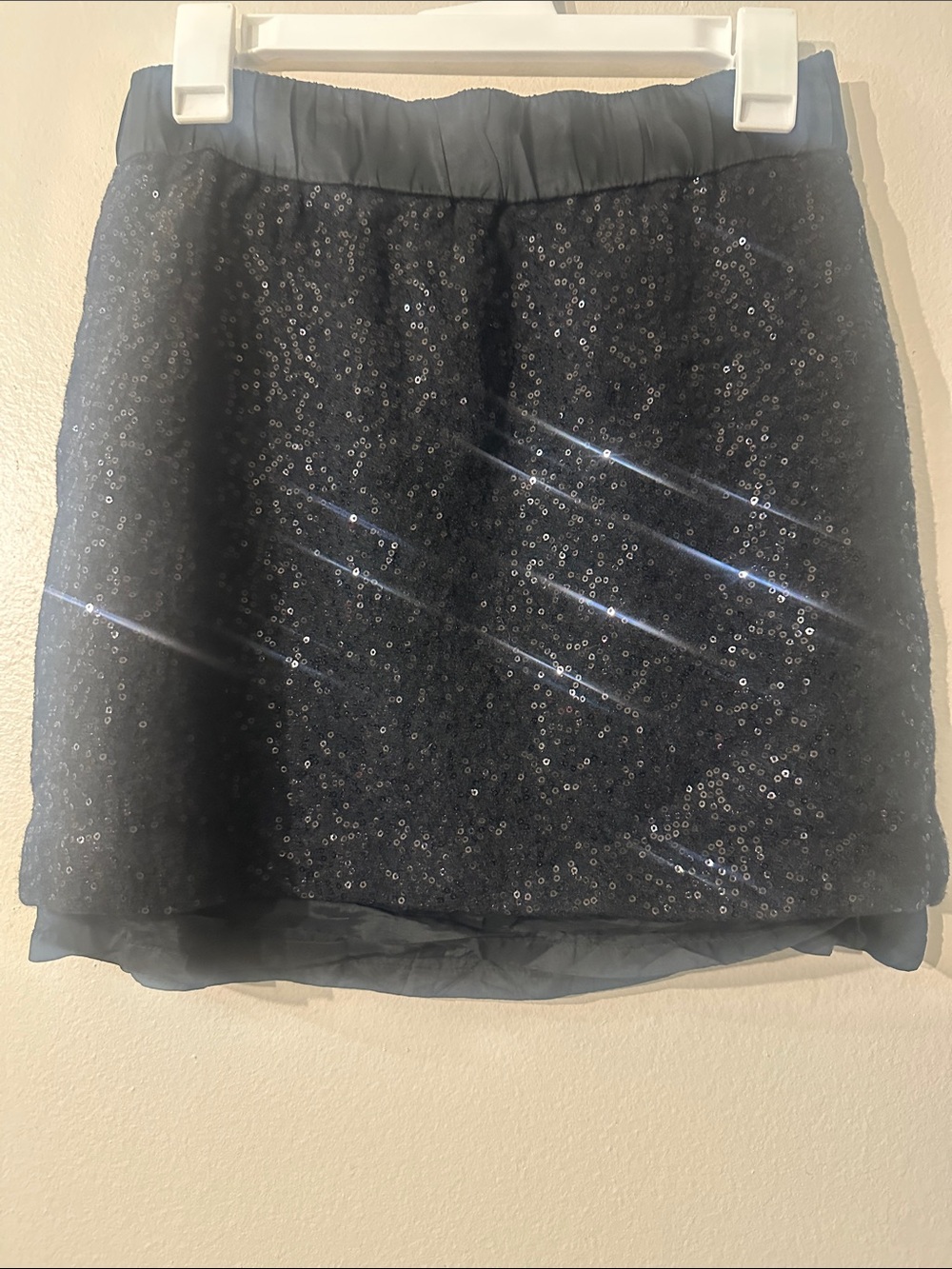 LOFT Women's black Navy Sequin Layered Mini Skirt Sz XS
